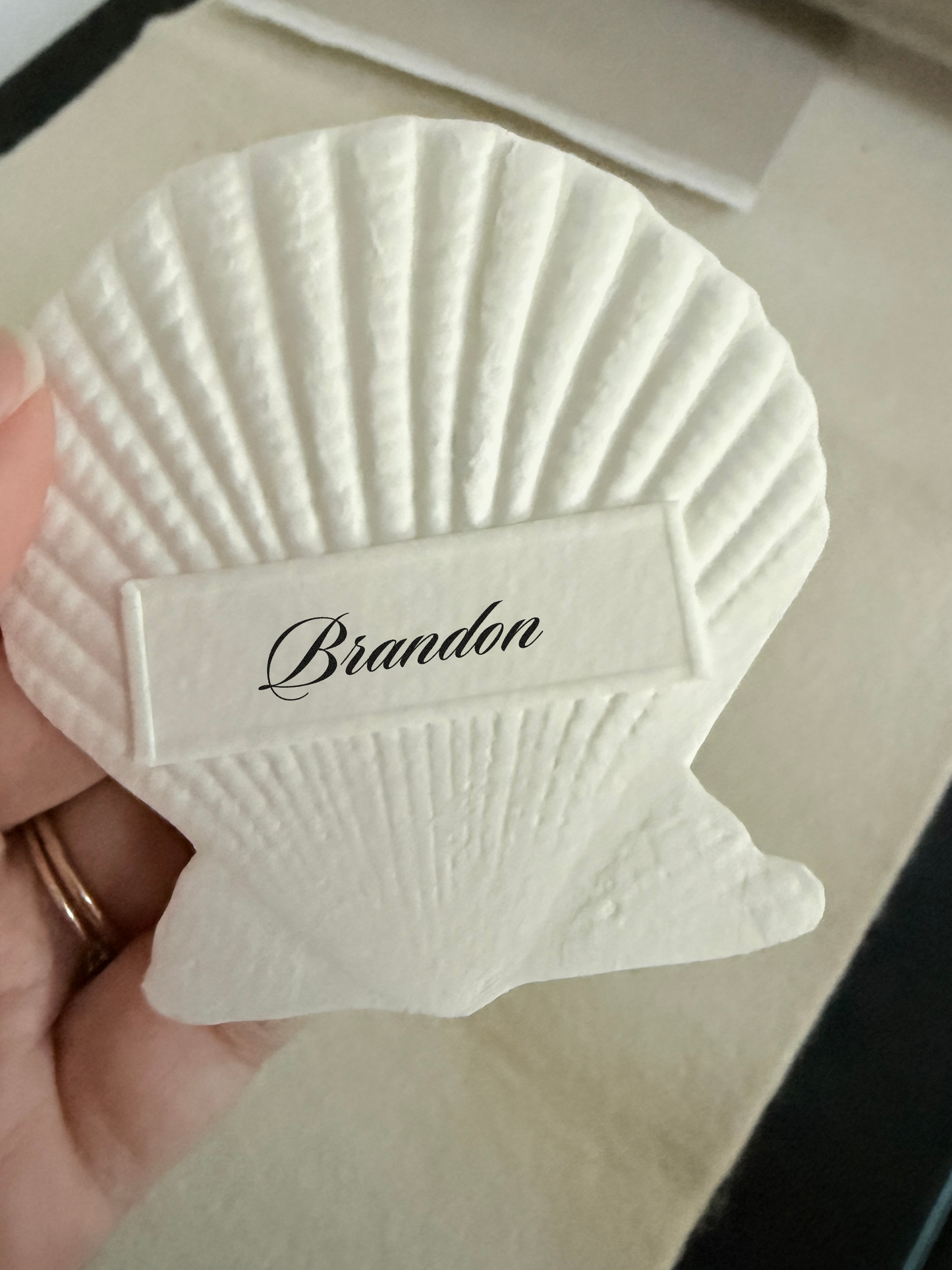 Shell Embossed Place Cards Script Font