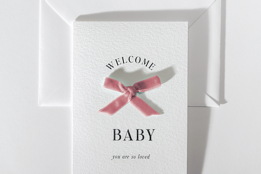 Welcome baby card with ribbon detail