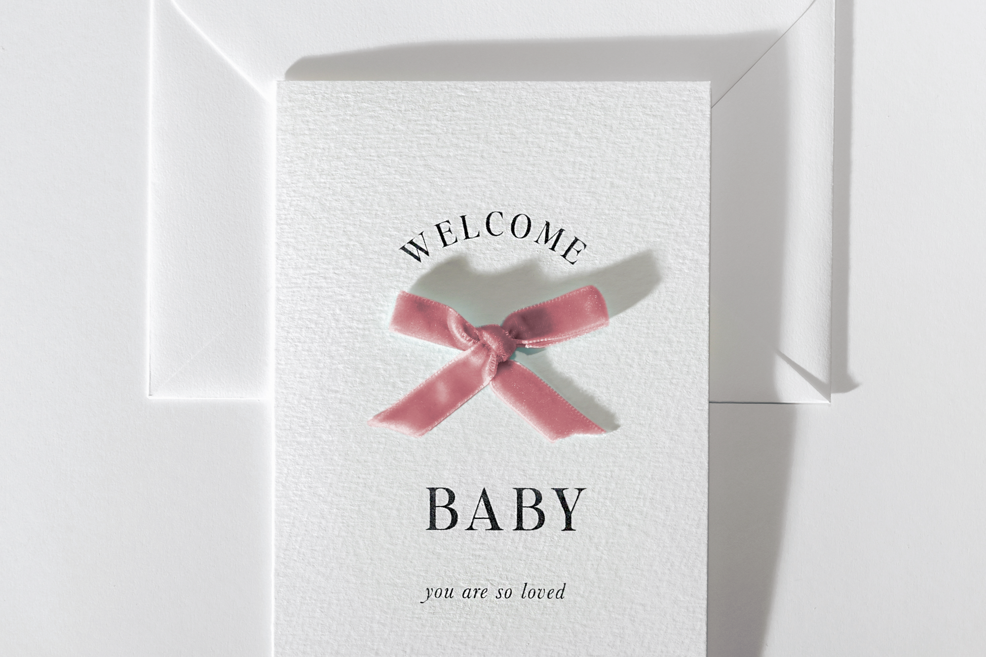 Welcome baby card with ribbon detail